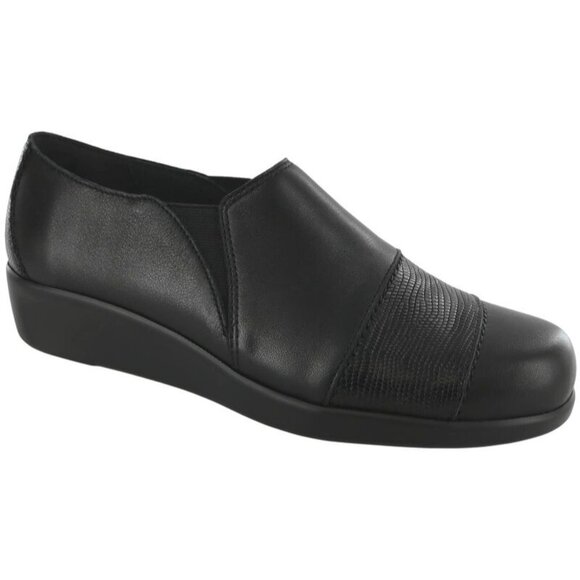 SAS Womens Nora Slip On Loafers Size 9W Black Wedge Leather Comfort Casual - Picture 1 of 15